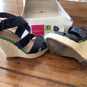 Xhilaration Navy and Green Wedge Sandals